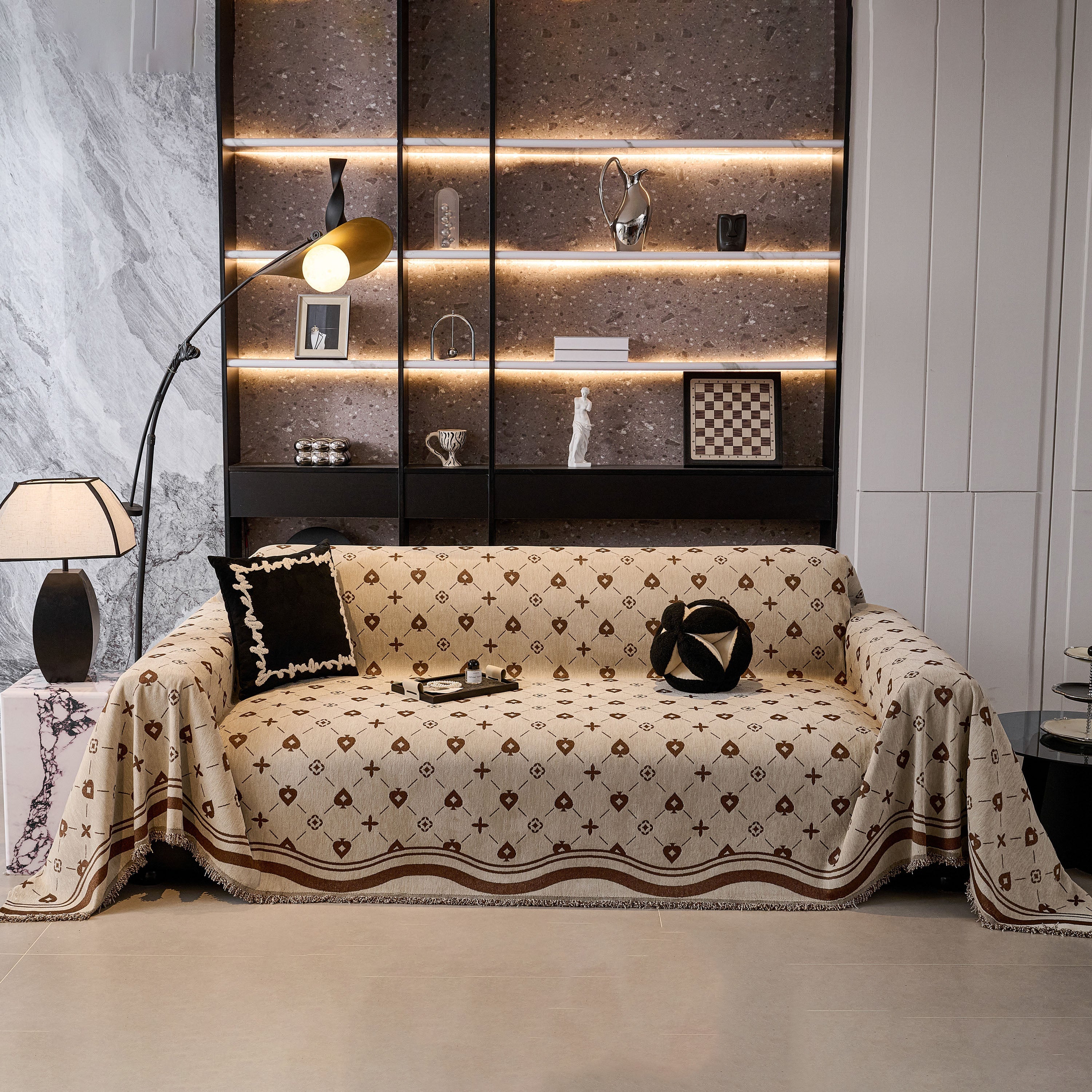 Chenille Jacquard Sofa Throw Cover Blanket, Luxury Thick Woven Couch Cover for Sofa