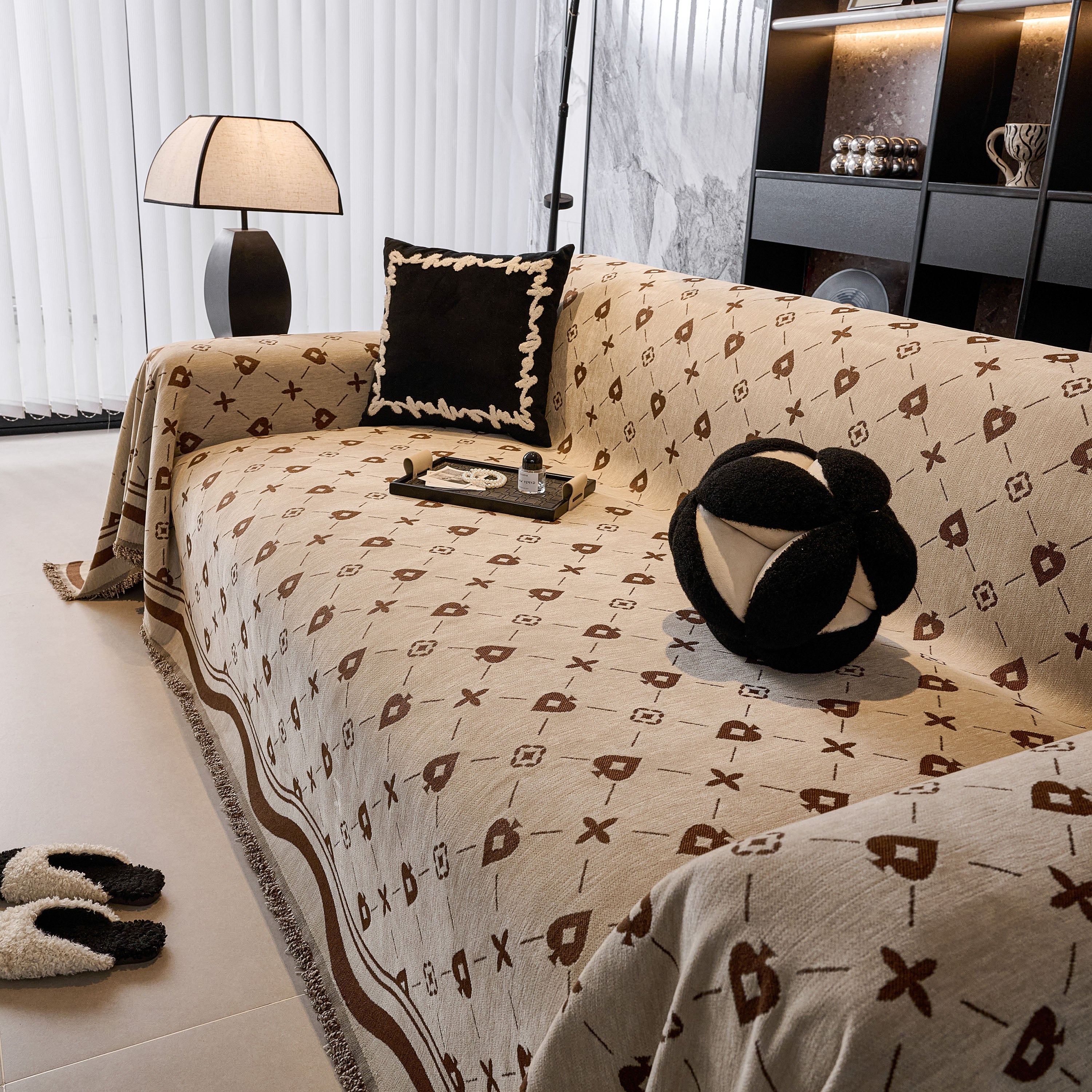 Chenille Jacquard Sofa Throw Cover Blanket, Luxury Thick Woven Couch Cover for Sofa