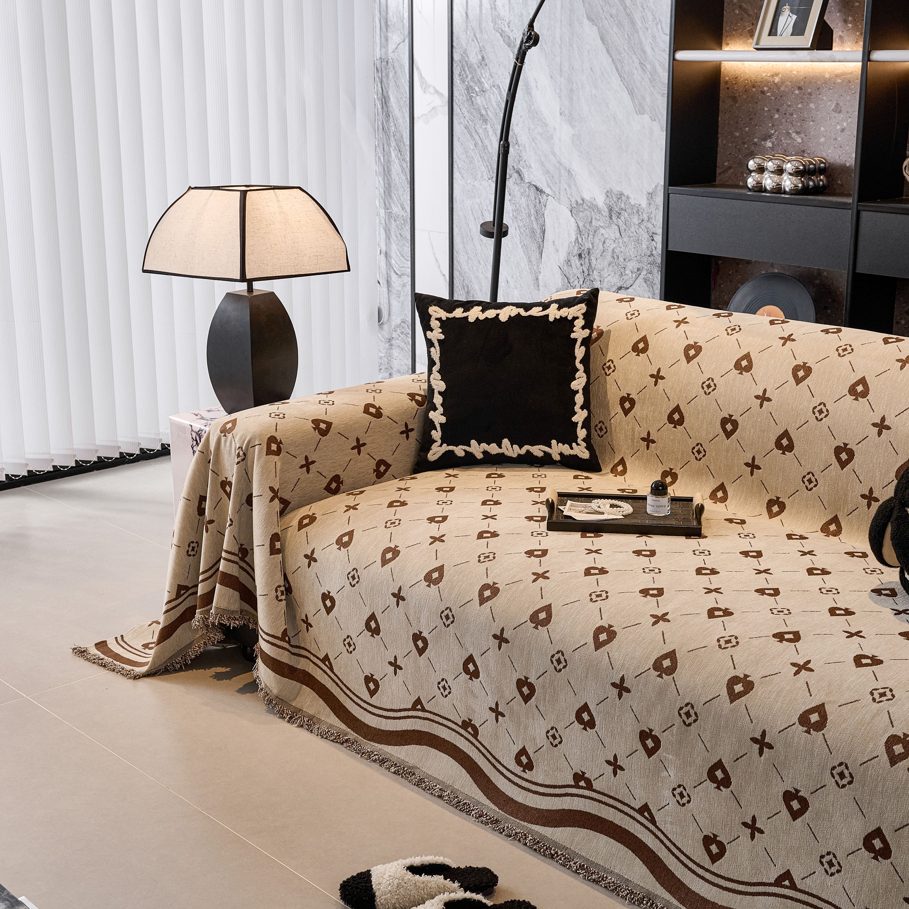 Chenille Jacquard Sofa Throw Cover Blanket, Luxury Thick Woven Couch Cover for Sofa