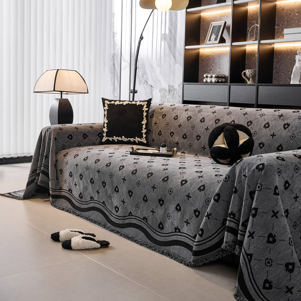Chenille Jacquard Sofa Throw Cover Blanket, Luxury Thick Woven Couch Cover for Sofa
