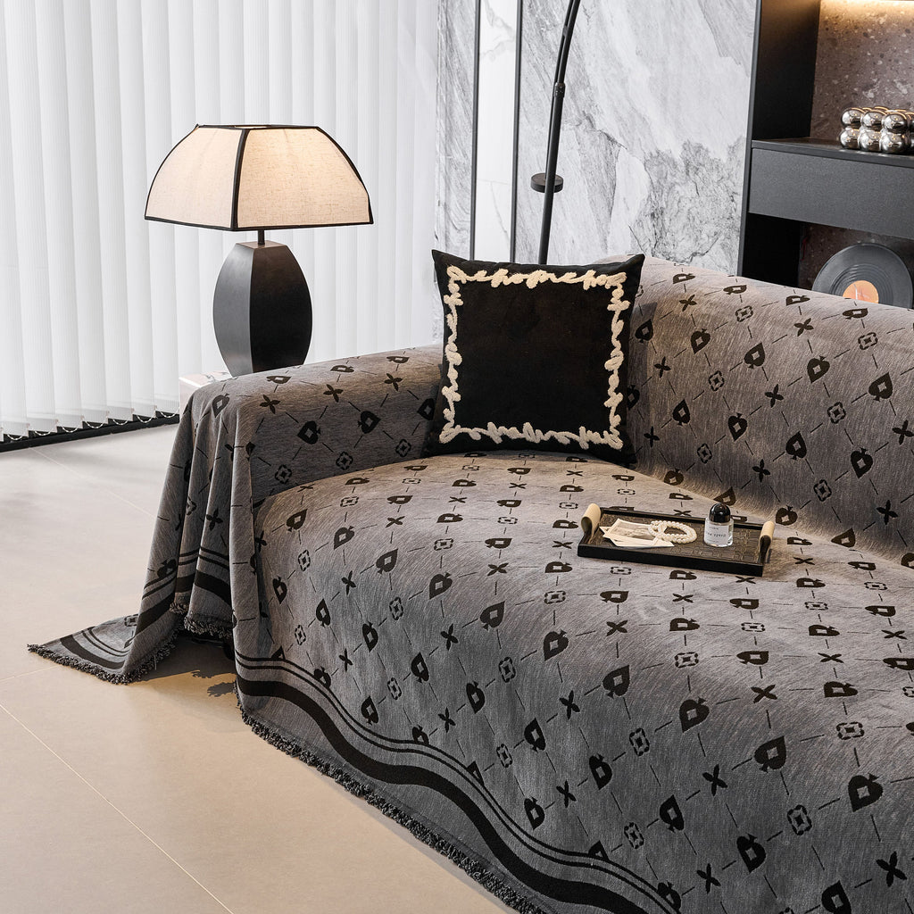 Chenille Jacquard Sofa Throw Cover Blanket, Luxury Thick Woven Couch Cover for Sofa