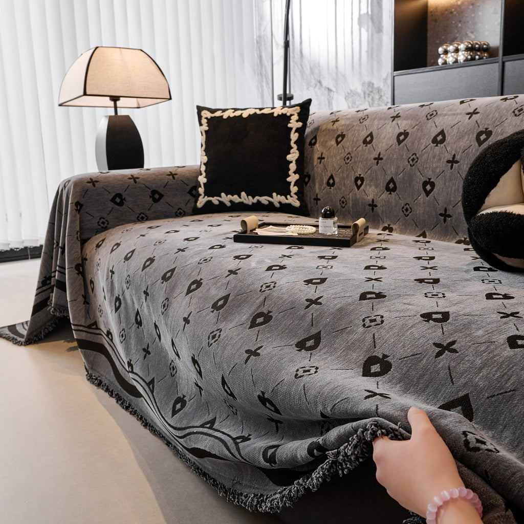 Chenille Jacquard Sofa Throw Cover Blanket, Luxury Thick Woven Couch Cover for Sofa