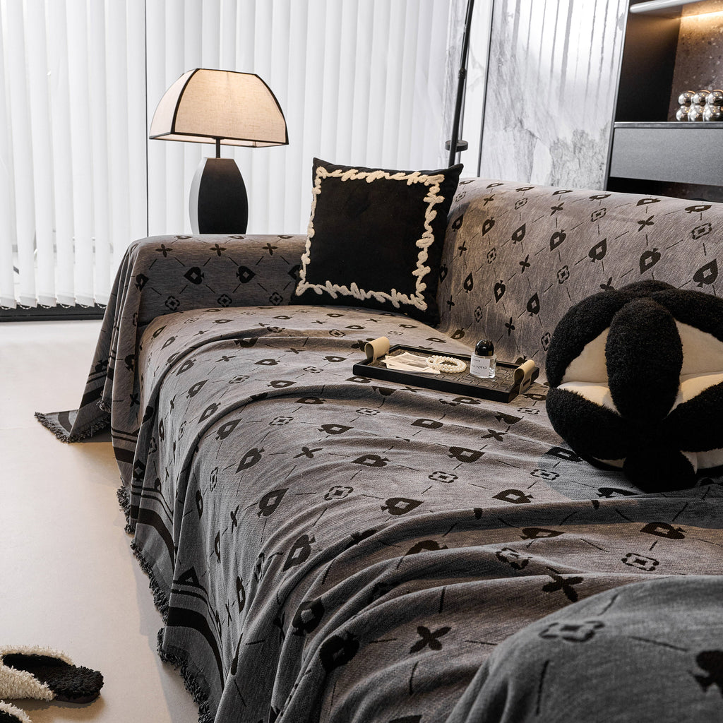 Chenille Jacquard Sofa Throw Cover Blanket, Luxury Thick Woven Couch Cover for Sofa