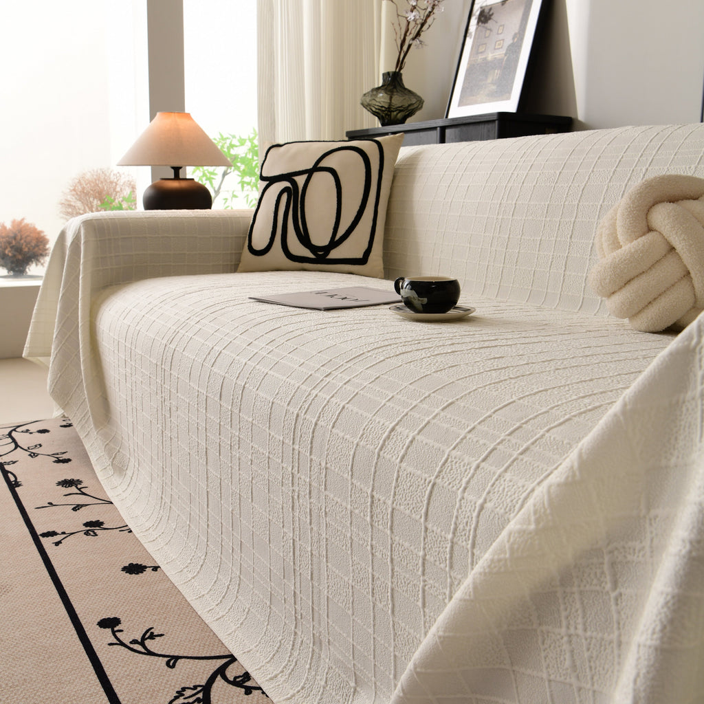 Sofa Cover Throw with Subtle Textured Stripes Lightweight Smooth Couch Slipcover