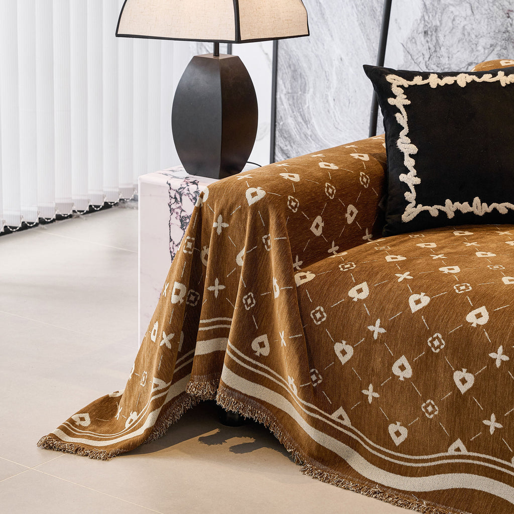 Chenille Jacquard Sofa Throw Cover Blanket, Luxury Thick Woven Couch Cover for Sofa