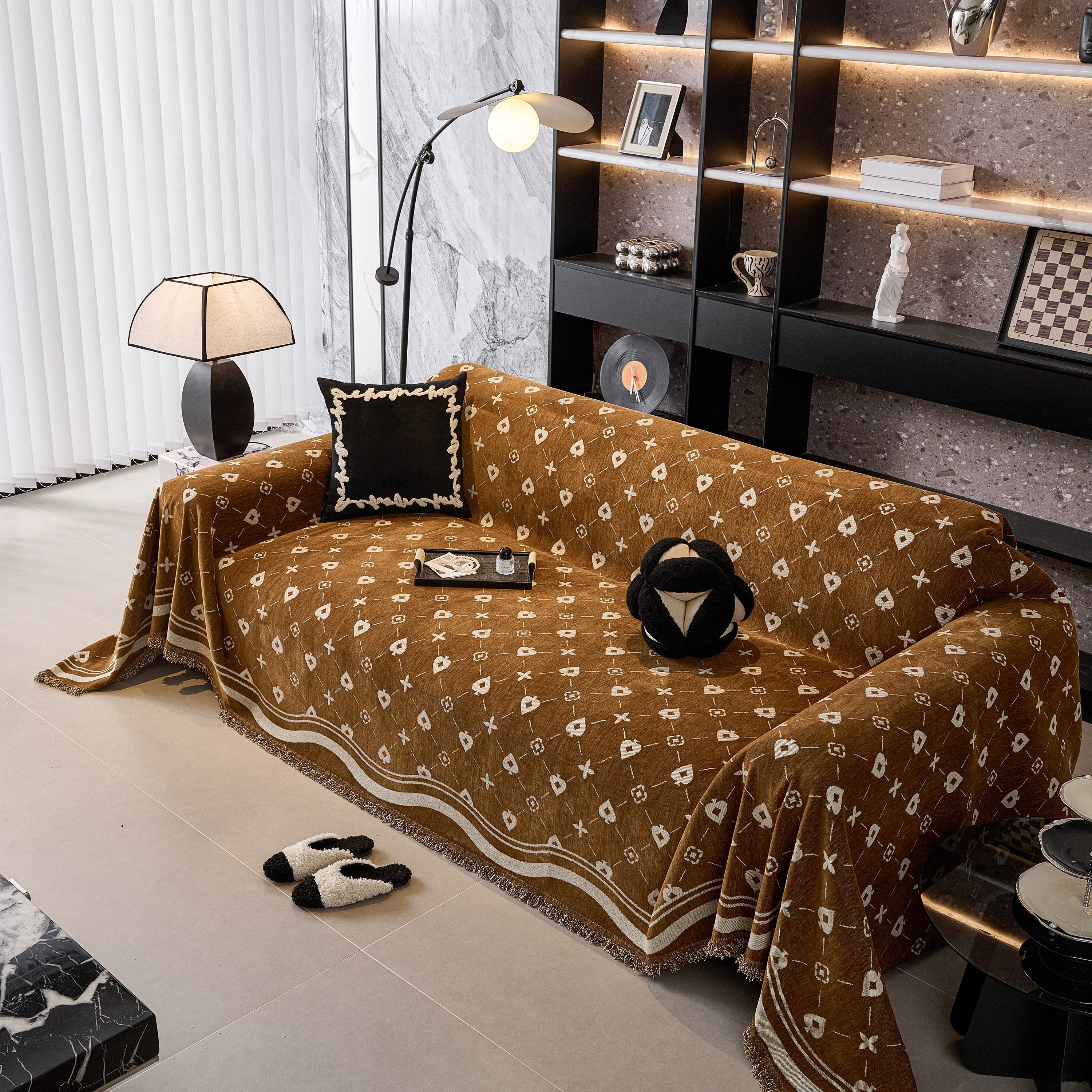 Chenille Jacquard Sofa Throw Cover Blanket, Luxury Thick Woven Couch Cover for Sofa