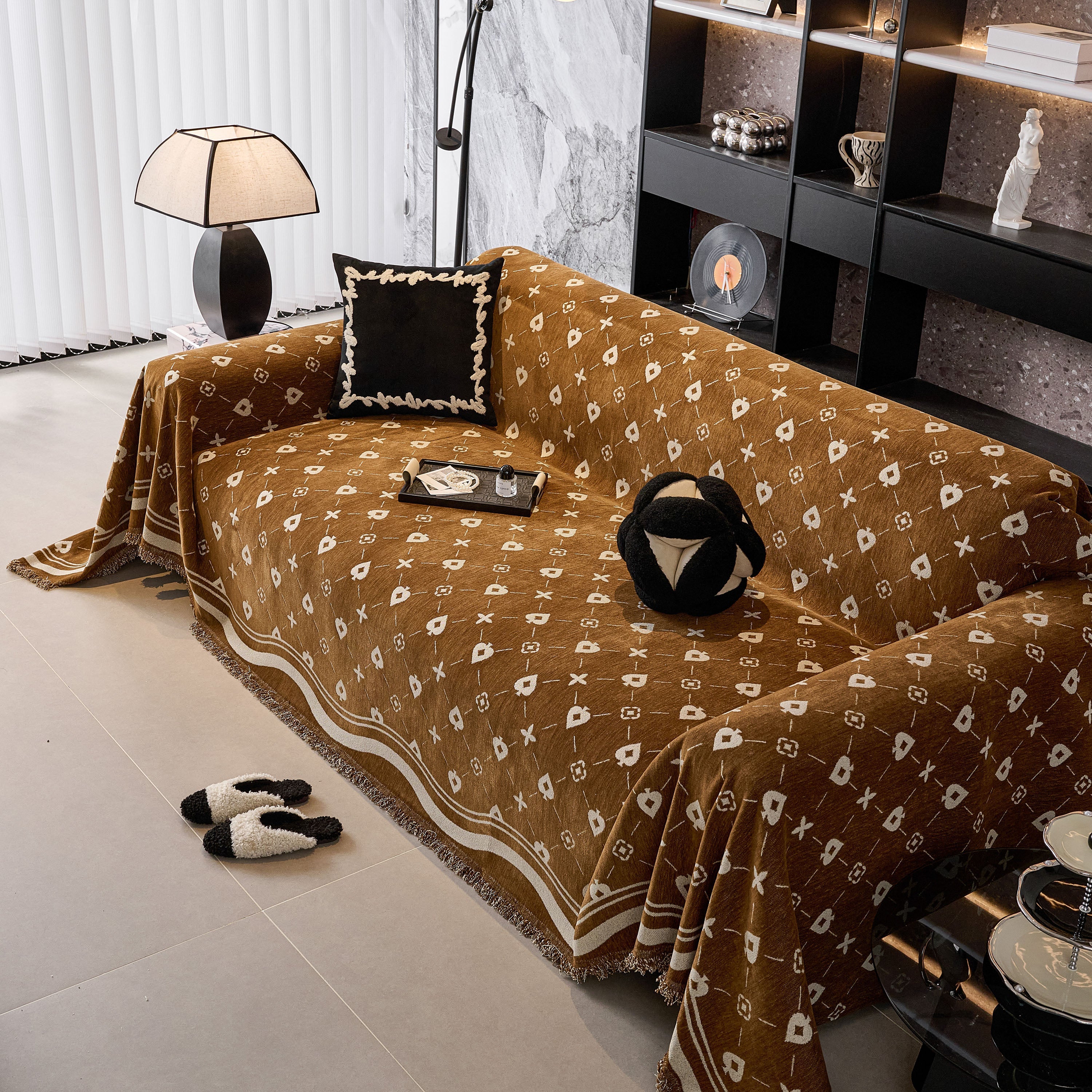 Chenille Jacquard Sofa Throw Cover Blanket, Luxury Thick Woven Couch Cover for Sofa