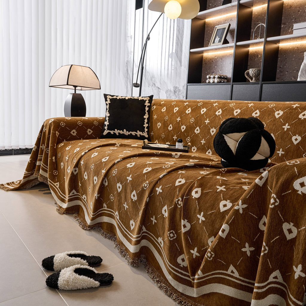 Chenille Jacquard Sofa Throw Cover Blanket, Luxury Thick Woven Couch Cover for Sofa