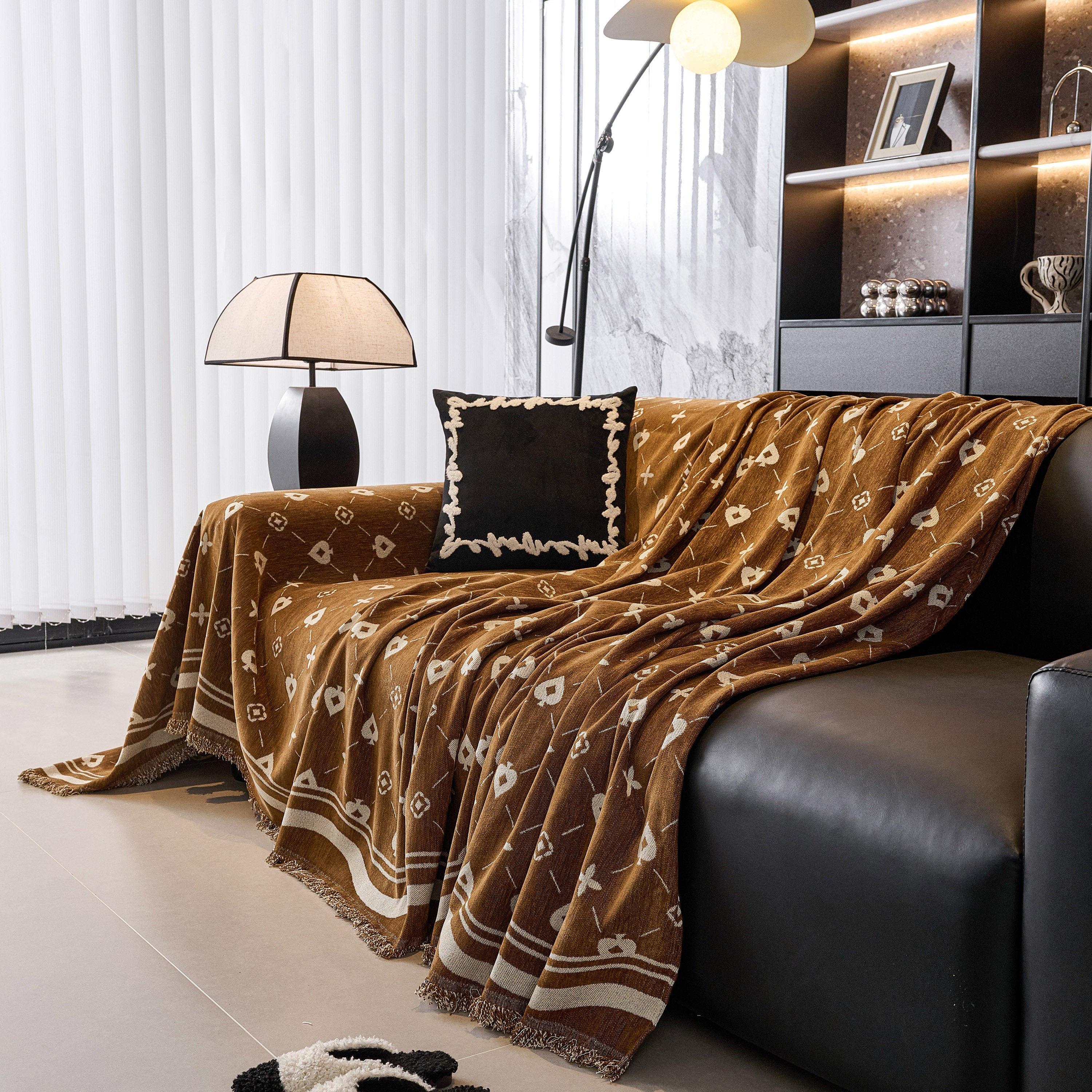 Chenille Jacquard Sofa Throw Cover Blanket, Luxury Thick Woven Couch Cover for Sofa
