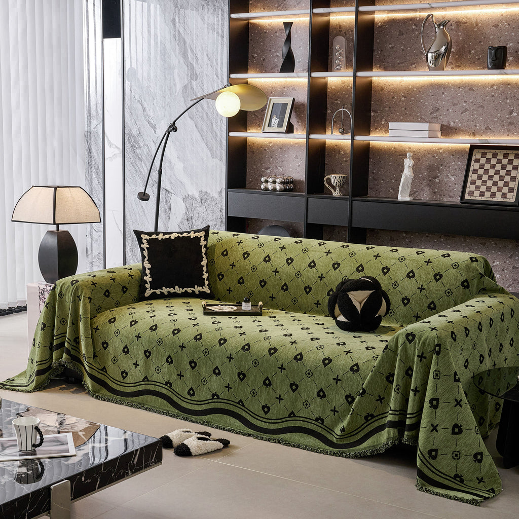 Chenille Jacquard Sofa Throw Cover Blanket, Luxury Thick Woven Couch Cover for Sofa