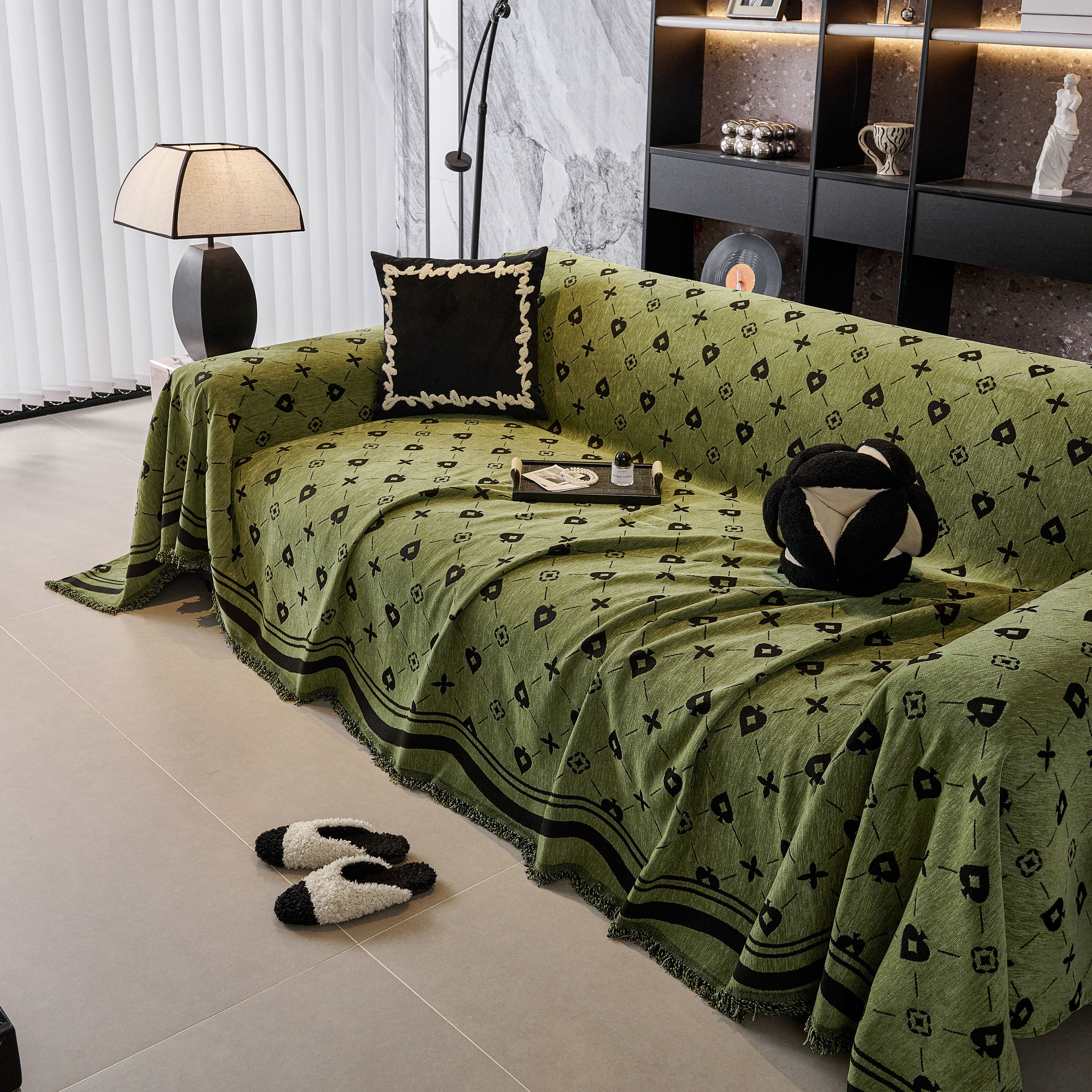 Chenille Jacquard Sofa Throw Cover Blanket, Luxury Thick Woven Couch Cover for Sofa