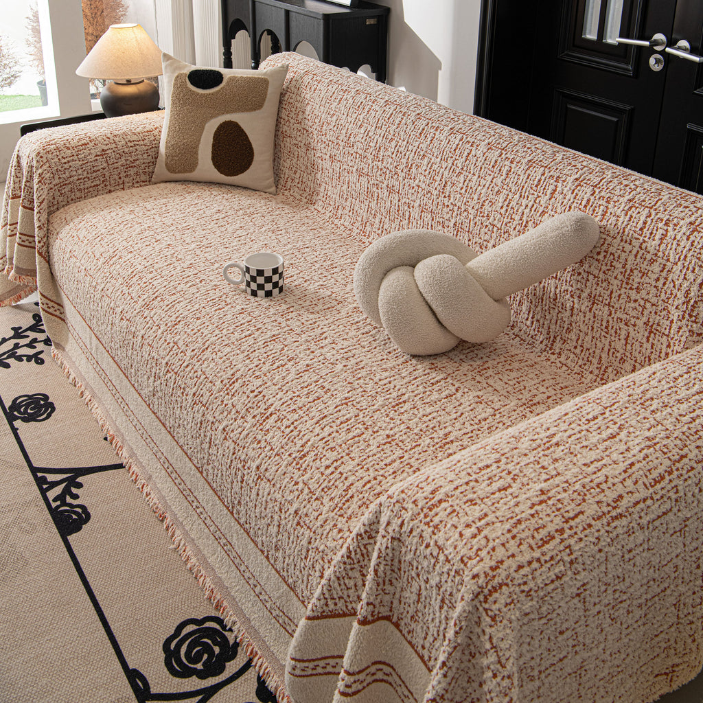 Textured Woven Furniture Protector for Couch, Rustic Farmhouse Sofa Throw Blanket