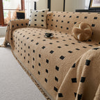 Sofa Throw Blanket with Woven Geometric Pattern & Tassels, Soft & Thick Couch Cover