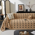 Sofa Throw Blanket with Woven Geometric Pattern & Tassels, Soft & Thick Couch Cover