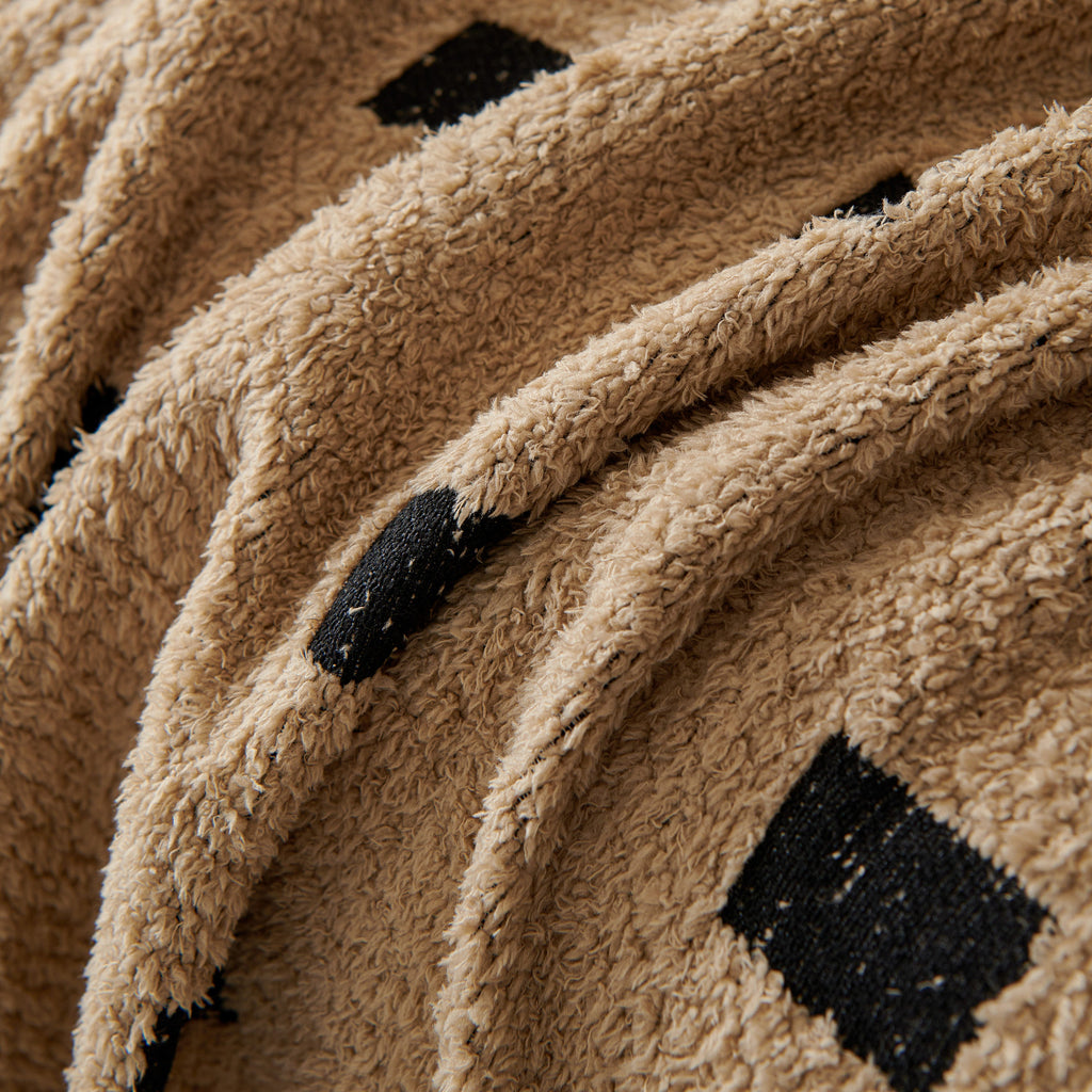 Sofa Throw Blanket with Woven Geometric Pattern & Tassels, Soft & Thick Couch Cover