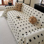 Sofa Throw Blanket with Woven Geometric Pattern & Tassels, Soft & Thick Couch Cover