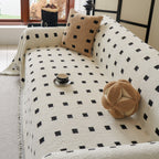 Sofa Throw Blanket with Woven Geometric Pattern & Tassels, Soft & Thick Couch Cover
