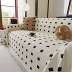 Sofa Throw Blanket with Woven Geometric Pattern & Tassels, Soft & Thick Couch Cover