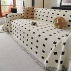 Sofa Throw Blanket with Woven Geometric Pattern & Tassels, Soft & Thick Couch Cover