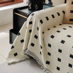 Sofa Throw Blanket with Woven Geometric Pattern & Tassels, Soft & Thick Couch Cover