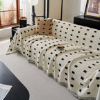 Sofa Throw Blanket with Woven Geometric Pattern & Tassels, Soft & Thick Couch Cover