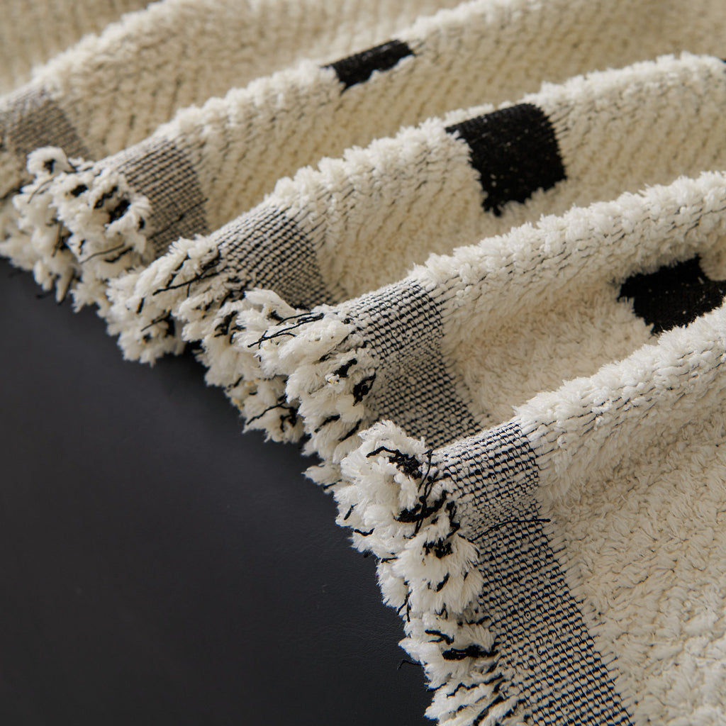 Sofa Throw Blanket with Woven Geometric Pattern & Tassels, Soft & Thick Couch Cover