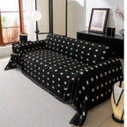 Sofa Throw Blanket with Woven Geometric Pattern & Tassels, Soft & Thick Couch Cover