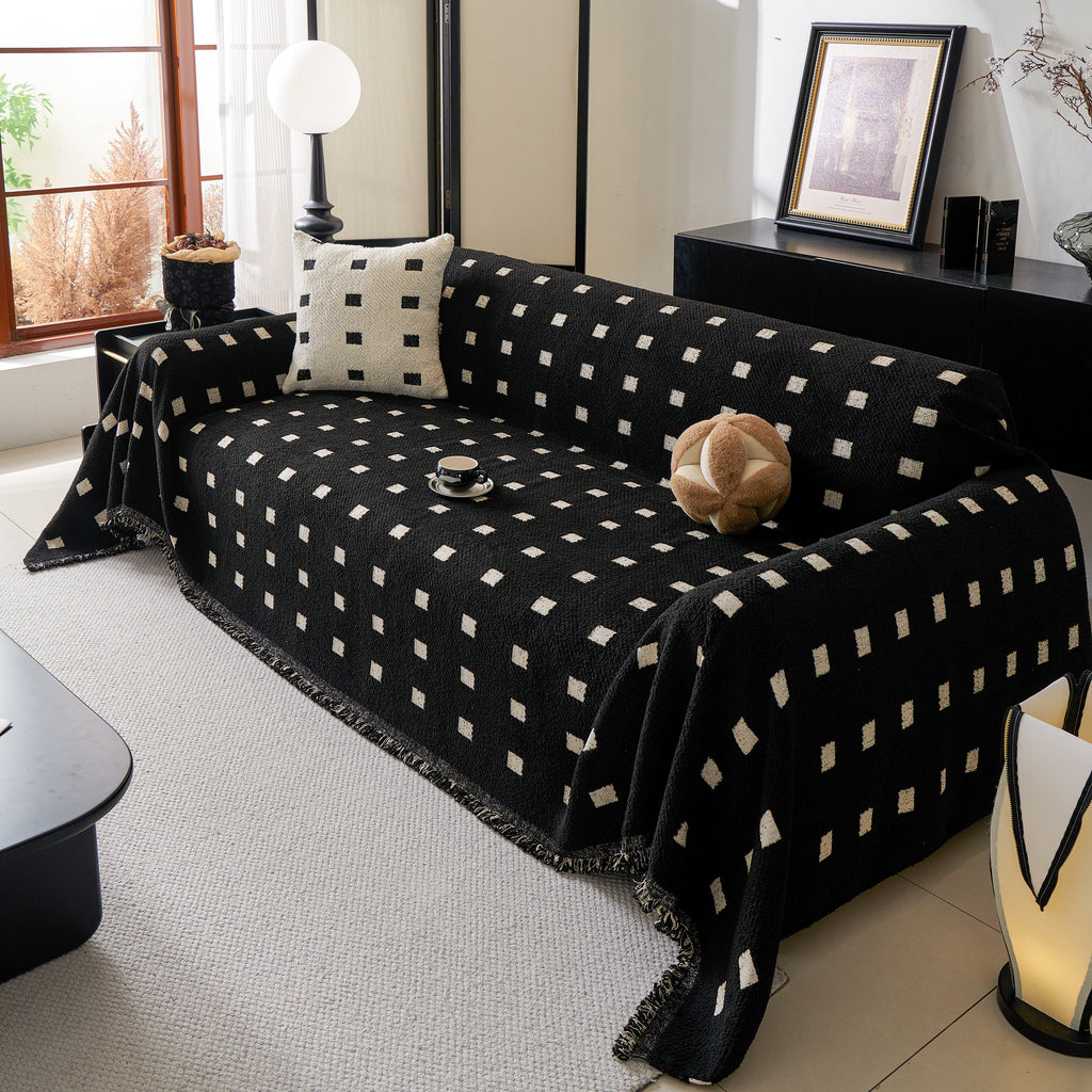 Sofa Throw Blanket with Woven Geometric Pattern & Tassels, Soft & Thick Couch Cover