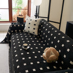 Sofa Throw Blanket with Woven Geometric Pattern & Tassels, Soft & Thick Couch Cover