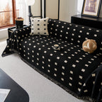 Sofa Throw Blanket with Woven Geometric Pattern & Tassels, Soft & Thick Couch Cover