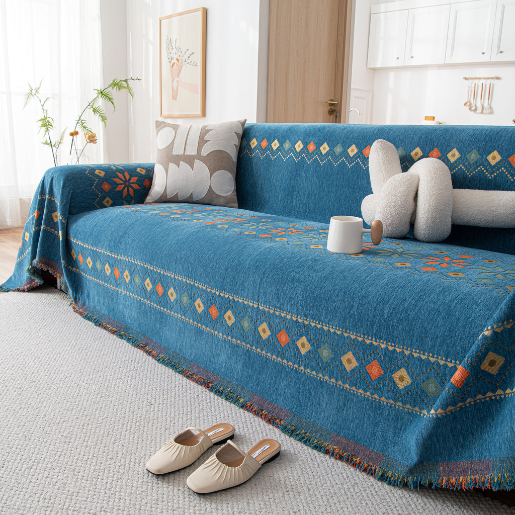 Bohemian Geometric Sofa Throw Cover, Cozy & Protective Ethnic-Inspired Couch Cover