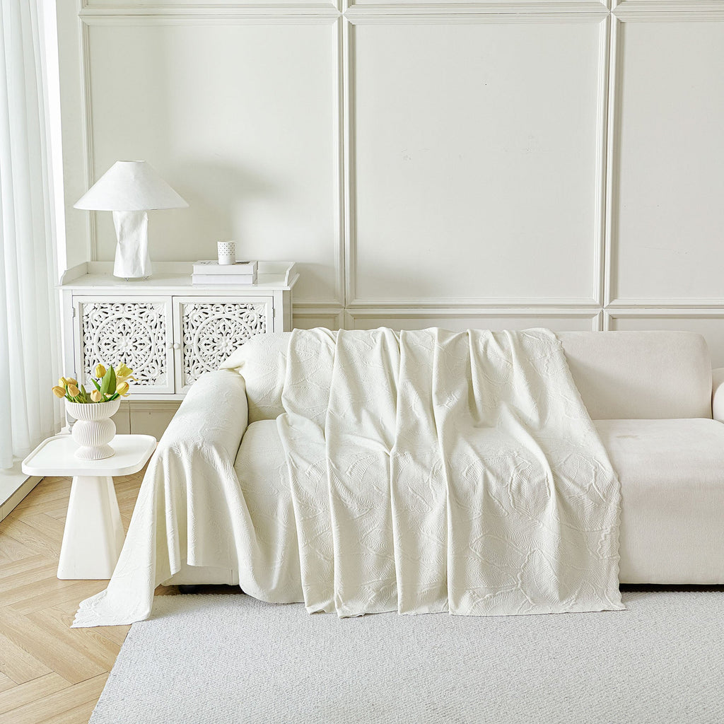 Embossed Leaf Pattern Sofa Cover Blanket for Couch, Soft Cooling Textured Couch Cover