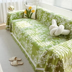 Floral Symphony Couch Throw Cover with Tassel, Chenille Sofa Cover with Leafy Melodies for Sectional