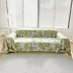 Floral Symphony Couch Throw Cover with Tassel, Chenille Sofa Cover with Leafy Melodies for Sectional