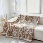 Floral Symphony Couch Throw Cover with Tassel, Chenille Sofa Cover with Leafy Melodies for Sectional