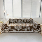 Floral Symphony Couch Throw Cover with Tassel, Chenille Sofa Cover with Leafy Melodies for Sectional