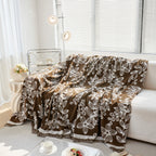 Floral Symphony Couch Throw Cover with Tassel, Chenille Sofa Cover with Leafy Melodies for Sectional