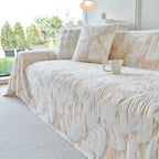 Plush Faux Fur Warm Sofa Cover with Waves Jacquard Textured Throw Blankets for Couch