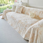 Plush Faux Fur Warm Sofa Cover with Waves Jacquard Textured Throw Blankets for Couch