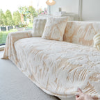 Plush Faux Fur Warm Sofa Cover with Waves Jacquard Textured Throw Blankets for Couch