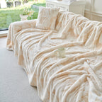 Plush Faux Fur Warm Sofa Cover with Waves Jacquard Textured Throw Blankets for Couch