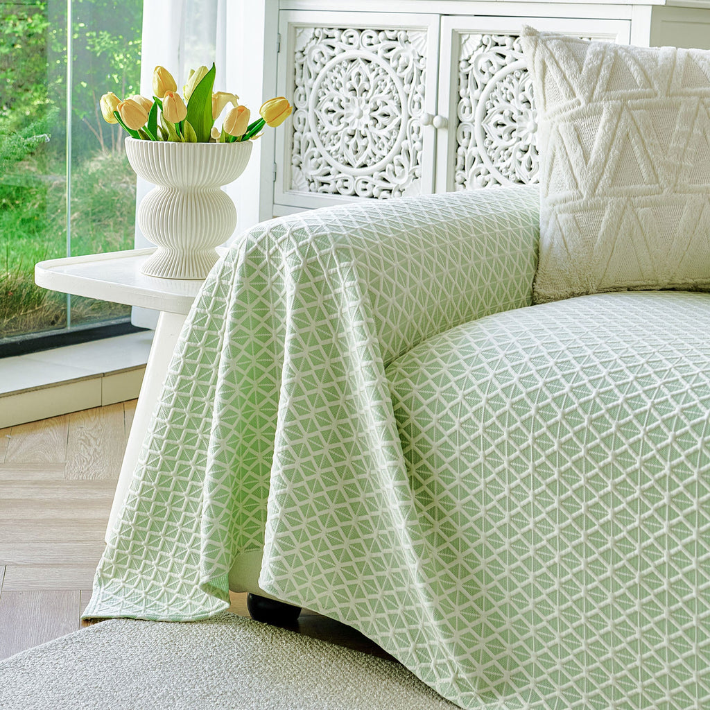 Fresh Geometric Sofa Throw Cover, Modern Textured Breathable Couch Protector Blanket