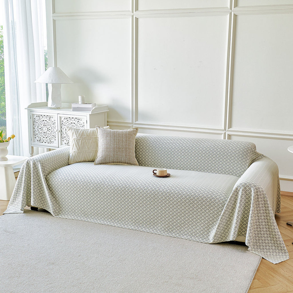 Fresh Geometric Sofa Throw Cover, Modern Textured Breathable Couch Protector Blanket