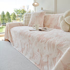 Plush Faux Fur Warm Sofa Cover with Waves Jacquard Textured Throw Blankets for Couch