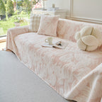 Plush Faux Fur Warm Sofa Cover with Waves Jacquard Textured Throw Blankets for Couch