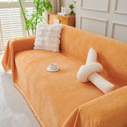 Solid Color Chenille Sofa Throw Blanket, Cozy & Easy Care Fringed Furniture Protector