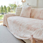 Plush Faux Fur Warm Sofa Cover with Waves Jacquard Textured Throw Blankets for Couch
