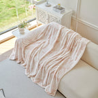 Plush Faux Fur Warm Sofa Cover with Waves Jacquard Textured Throw Blankets for Couch