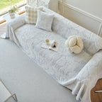 Plush Faux Fur Warm Sofa Cover with Waves Jacquard Textured Throw Blankets for Couch