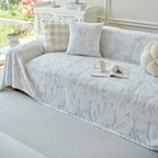 Plush Faux Fur Warm Sofa Cover with Waves Jacquard Textured Throw Blankets for Couch